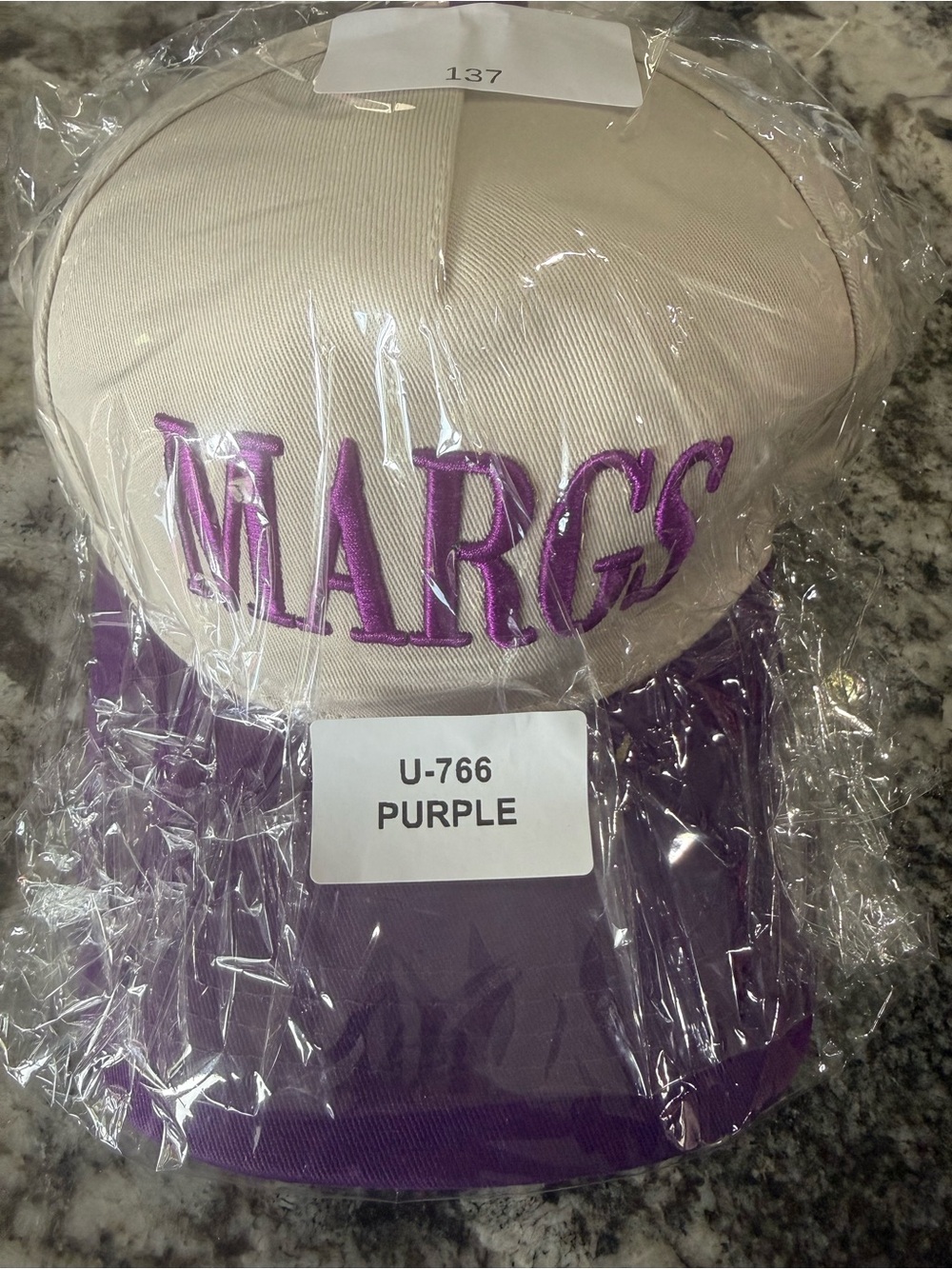 C.C Two-Tone Purple and Cream Baseball Cap with Purple Embroidery